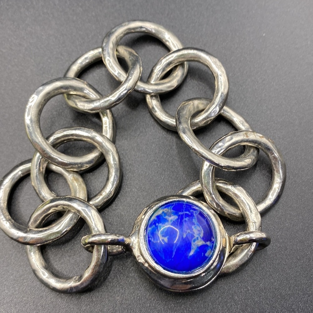 Chico's Silver Tone Blue Magnetic Clasp Chunky Bracelet